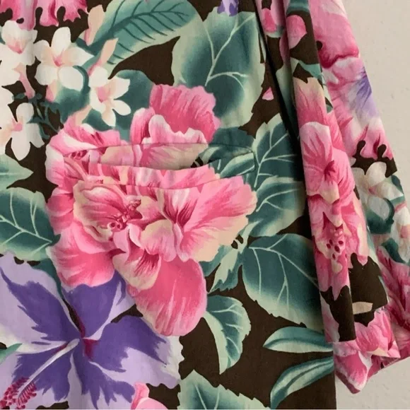 Vintage Hilo Hattie Pink Floral Hawaiian Shirt Men's Large Cotton Rayon Made USA - Picture 2 of 8